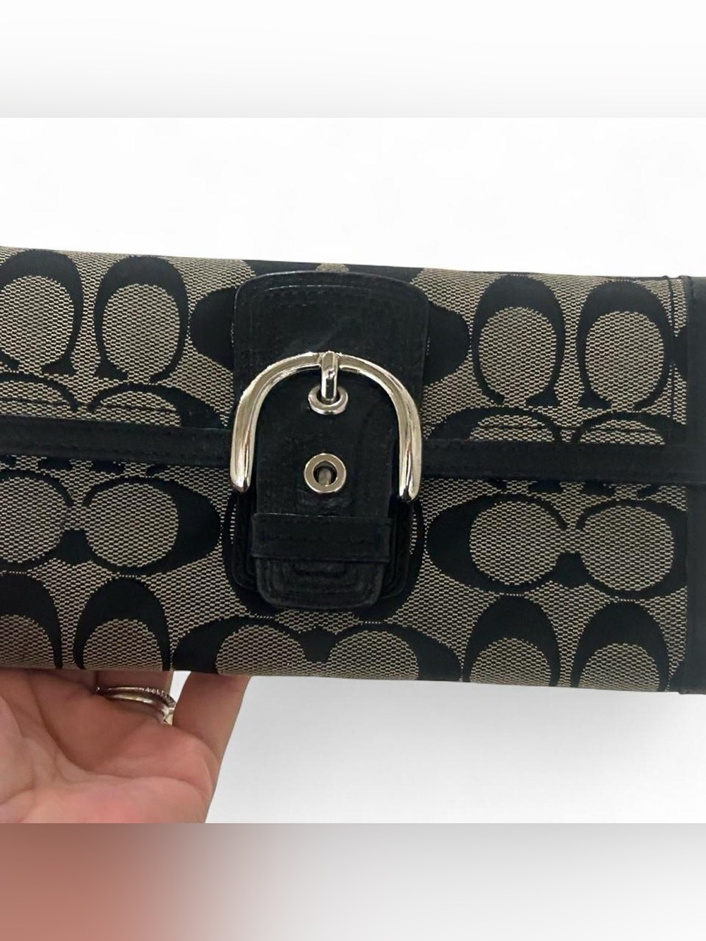 Vintage Y2K Coach Signature Soho Buckle Slim Black Canvas & Leather Wallet